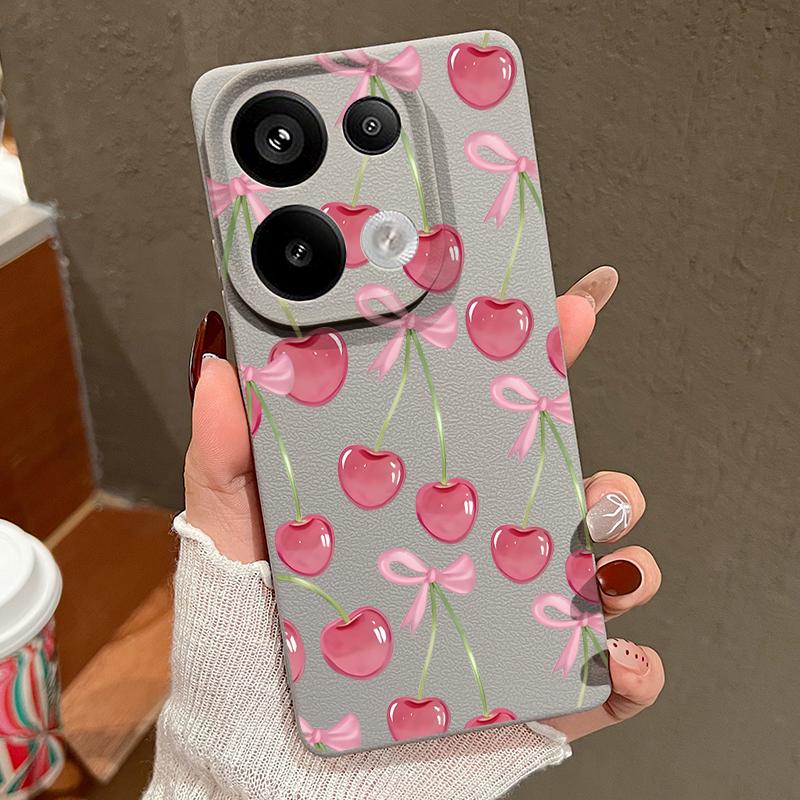 Crystal Cherry Fruits Bowknots Pattern Case For Xiaomi 14T 13T 11T Pro Funda Redmi Note 14 13 Pro 5G 12 11 Leather Texture Silicone Cover