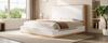140x200 Upholstered Platform Bed with Hydraulic Storage Space under the Bed, White + Natural Wood Tones
