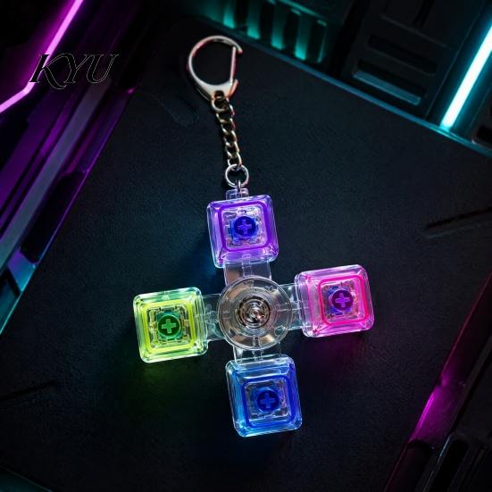Glowing Fidget Spinner 4-Keys Keyboard Toy, LED Light-up with Office Desk Gadget Keychain, Stress Relief Push Button Finger Clicker Pendant Toy