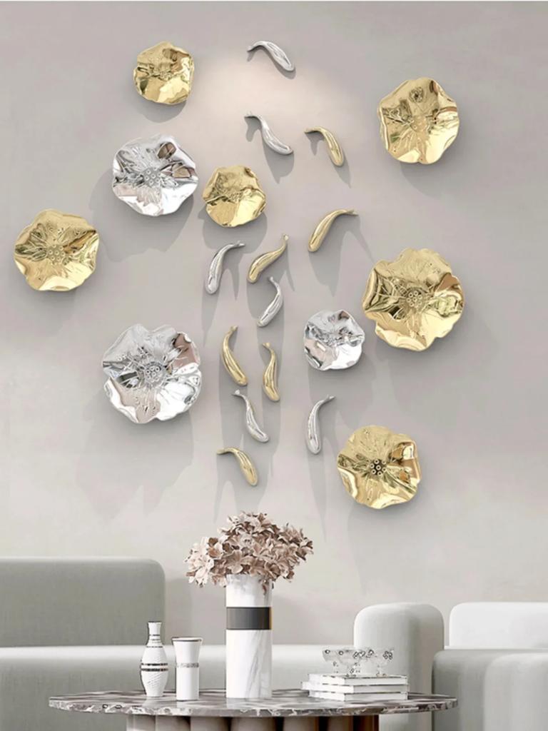 Imitacja metalu plastikowy liść lotosu karp salon sofa tło wisiorek dekoracja ścienna dekoracja ścienna sypialni naklejka ścienna