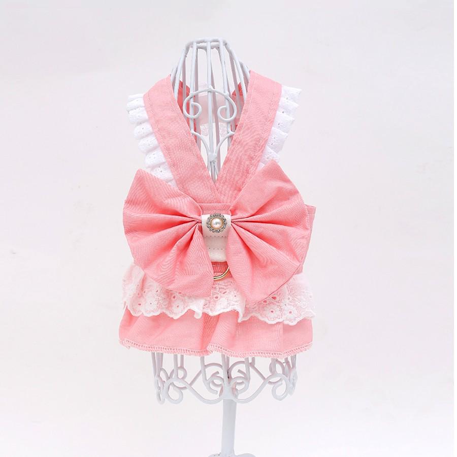 

Кружевной поводок для питомца и универсальный наряд для померанского шпица, бишон фризе, панды, котенка Size L: Chest 44-47cm, Neck 33cm, Length 13cm розовый