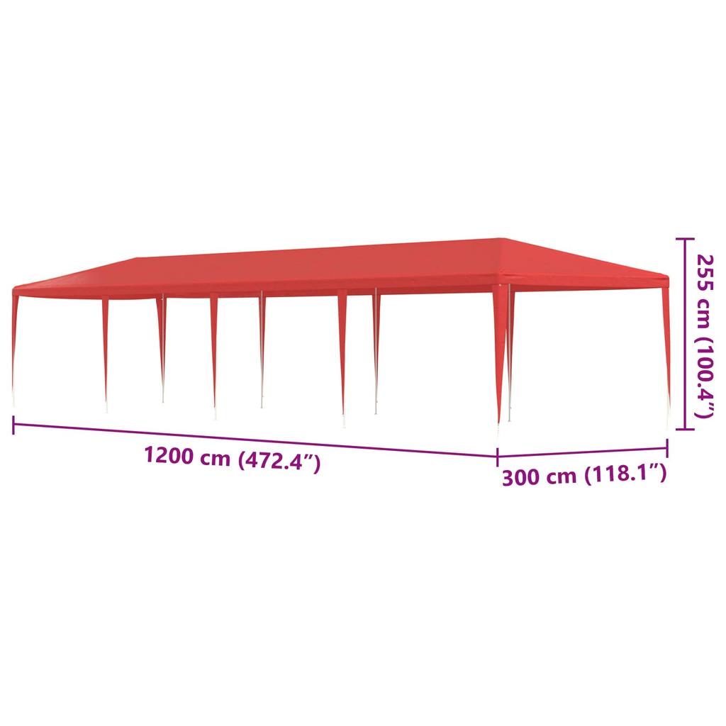 Red Party Tent 1200 X 300 X 255 Cm PE and Steel