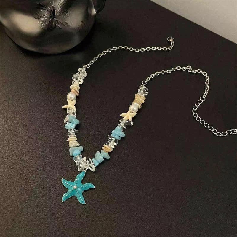 1 Pcs Ocean Style Necklaces With Starfish Shell Faux Pearl Charms For Summer Beach Vacation Daily Wear Handmade Jewelry