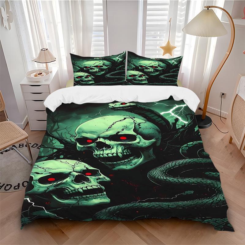 

3pcs Skelethon Snake Soft Comfortable Bedding set, For Bedroom, Guest Room And Dorm, All - Season Use, High-Definition Printing125 135x200cm