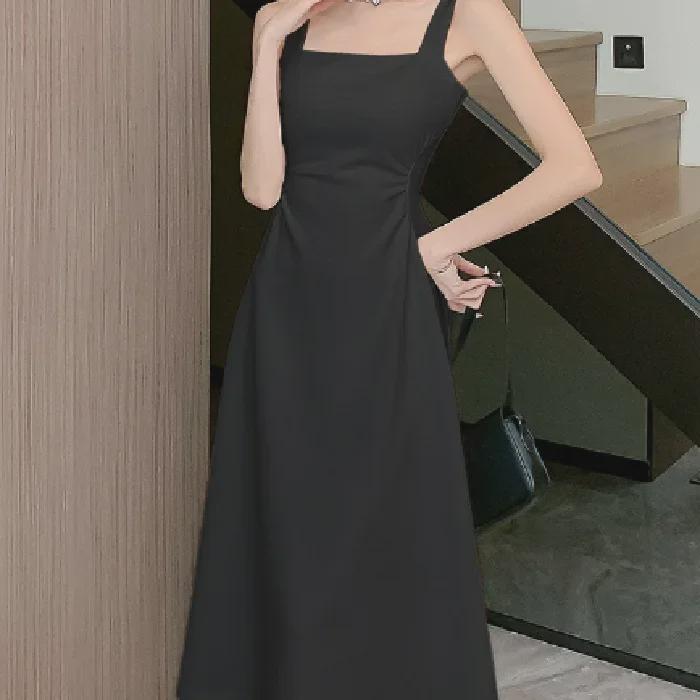 

Платье-сарафан в стиле французского Хепберна 2024 года, черно-белое, для девочек - Летняя длинная юбка, Дизайн королевской сестры Large чёрный