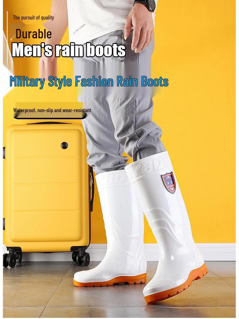 Military-Style Non-Slip White Rubber Boots for Men and Women - Thickened Wading Work Shoes