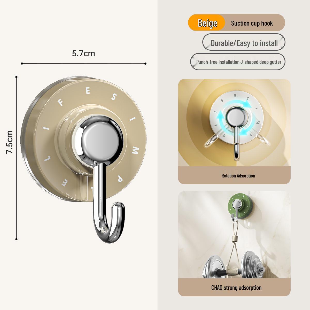 Rotating Suction Cup Hook for Bathroom & Kitchen – No-Drill, Strong Vacuum, No-Trace, Adhesive for Doors & Walls.