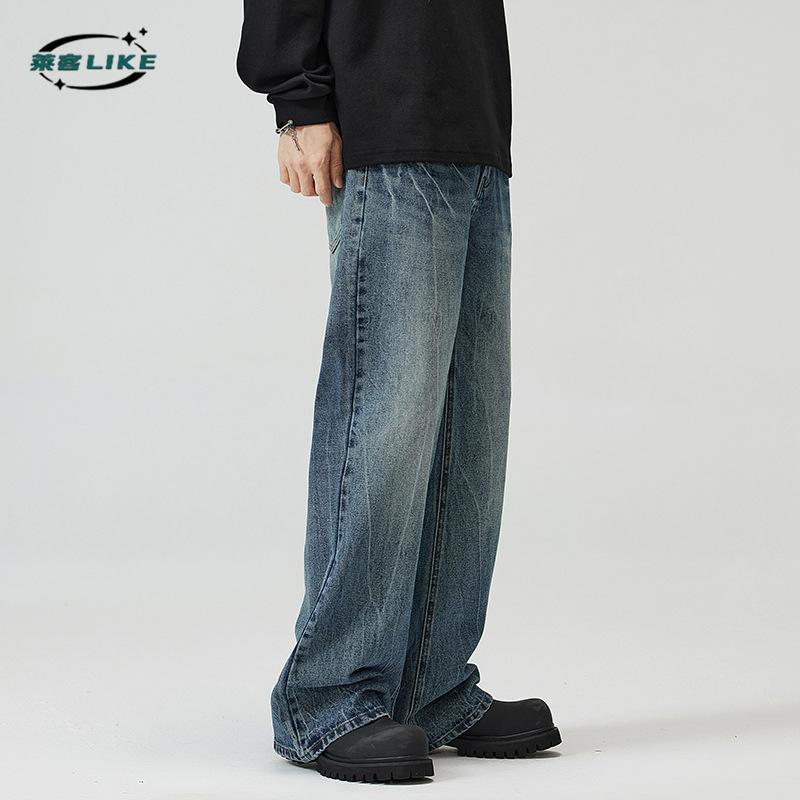 Four Seasons Men'S Wear | High Street Vibe Lightning Burst Pattern Retro Blue Pants Spring And Autumn New Style Micro Pull Show Thin Jeans