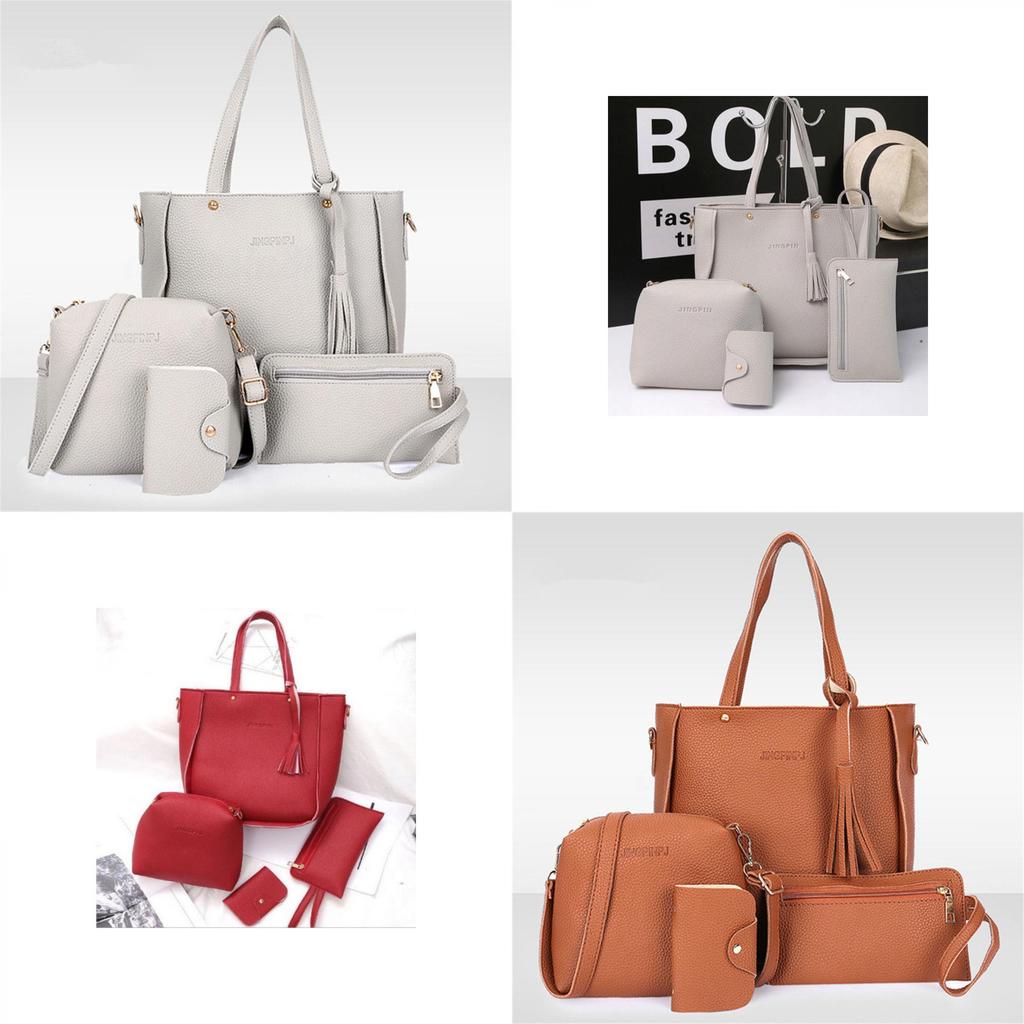 Elegant Women Leather Handbag Set With Shoulder Bags Tote Purse And Messenger Satchel