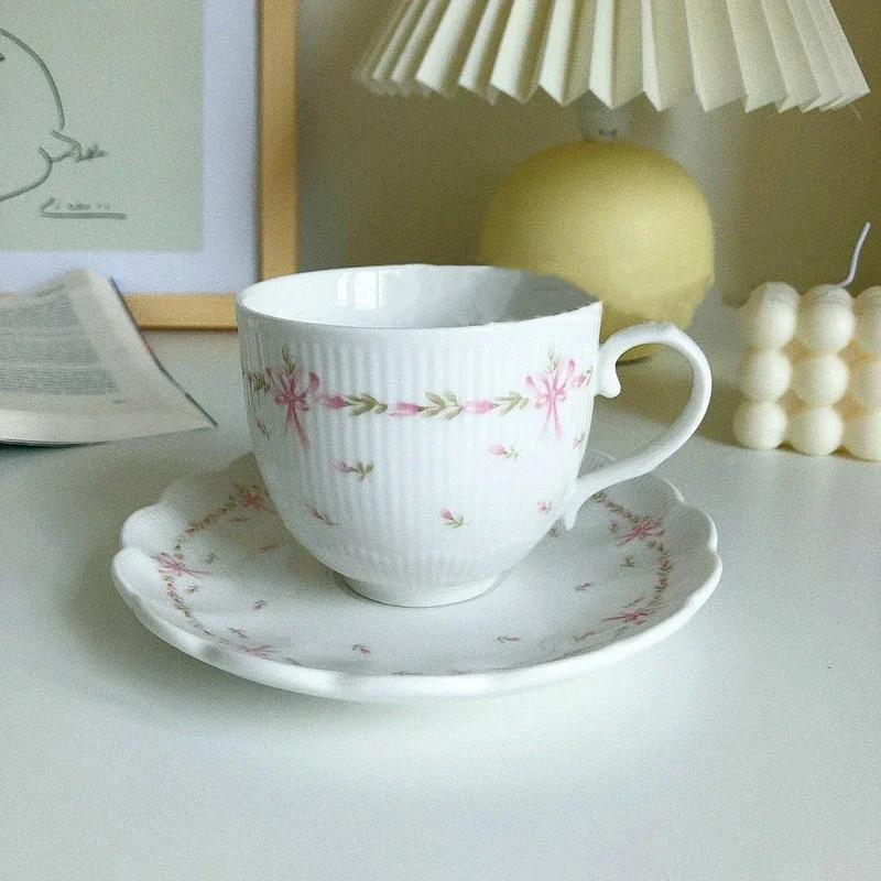 Ceramic Coffee Cup Saucer Vintage Relief Mug Breakfast Milk Mugs Fruit Dessert Dish Afternoon Tea Cups Drinking Utensils Gift