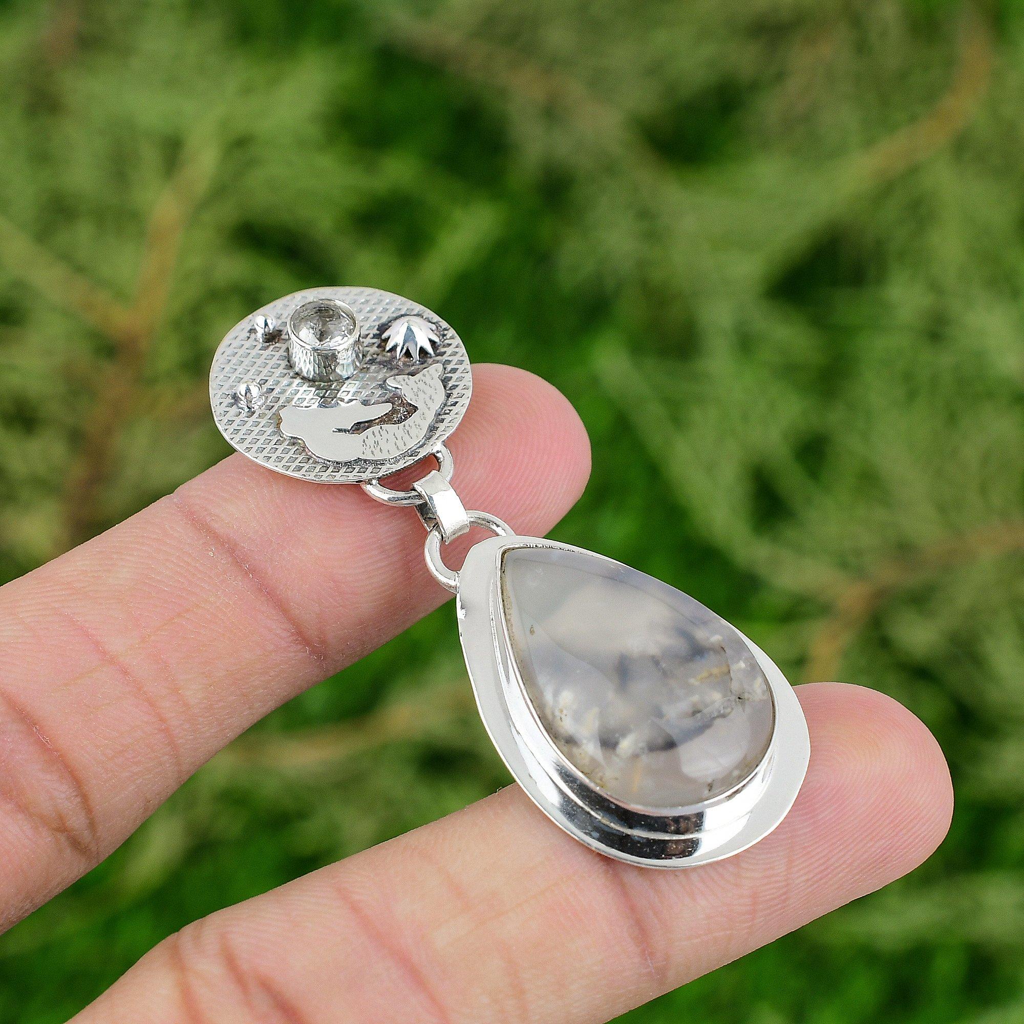 

Кулон Дендритовый Тигр Кулон с драгоценным камнем Кулон из стерлингового серебра 925 пробы Ювелирные изделия ручной работы Рождественские подарки