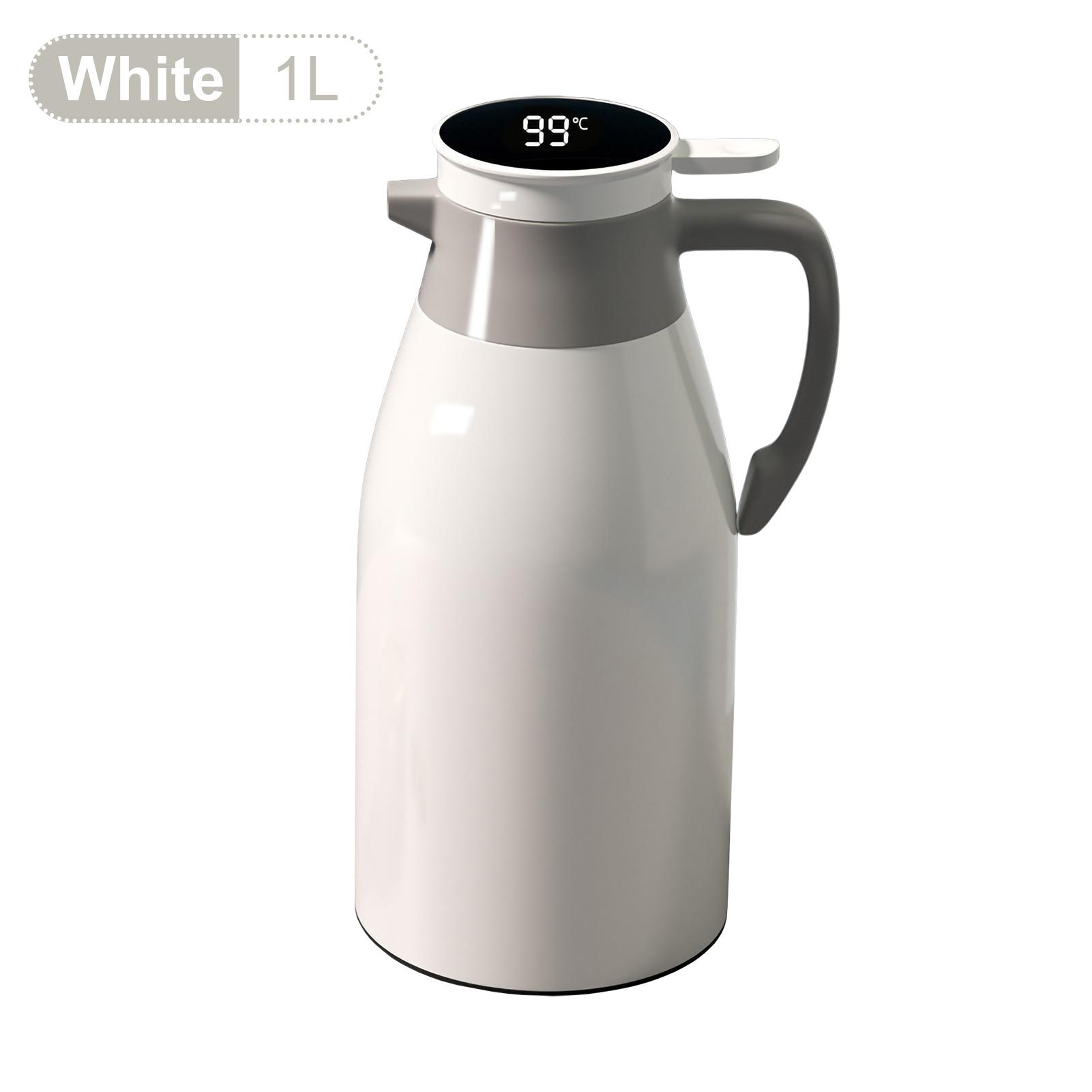 

1/2L Термос Стеклянный Вакуумный Термос Большая Емкость Бутылка Для Воды Кухонный Термочайник Бытовой Цифровой Дисплей Кофе 1-1.5L белый