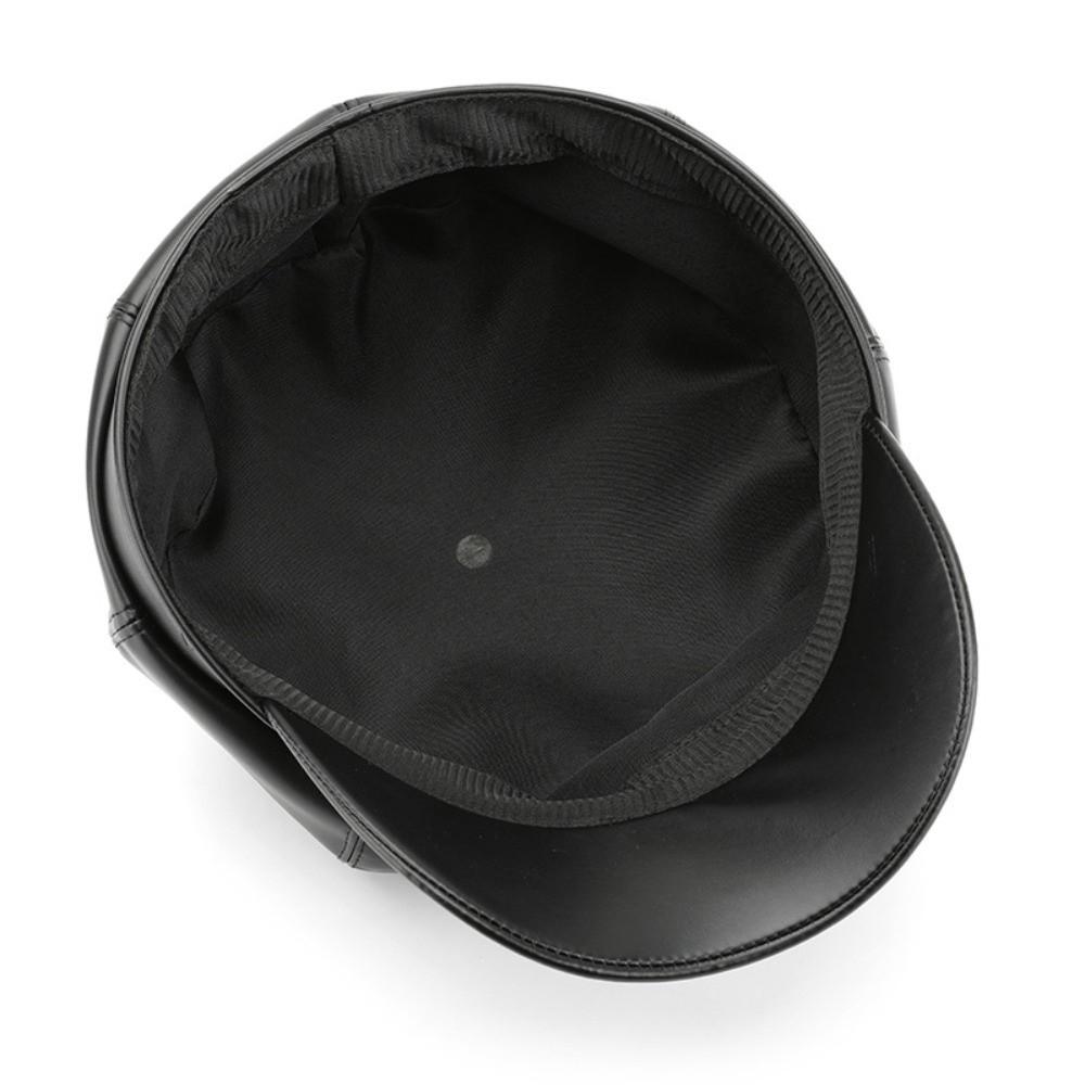 Keep Warm Vintage PU Beret Cap Solid Color Black Octagonal Hat Korean Leather Painter Hat  Casual