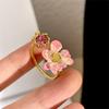 Temperament Pinke Blütenblatt Zirkon Offener Ring Temperament Frau Übertrieben Tropfenöl Blumenring Schmuck Geschenk