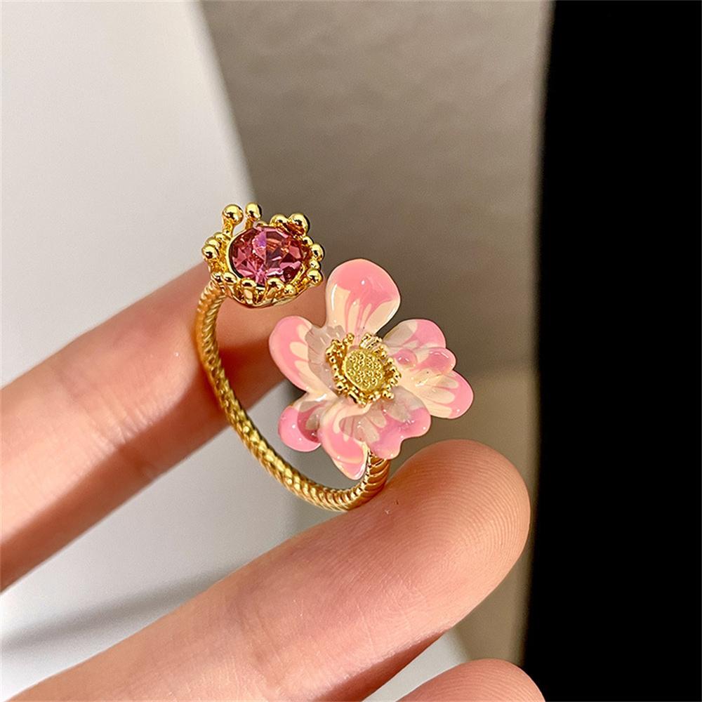 Temperament Pinke Blütenblatt Zirkon Offener Ring Temperament Frau Übertrieben Tropfenöl Blumenring Schmuck Geschenk
