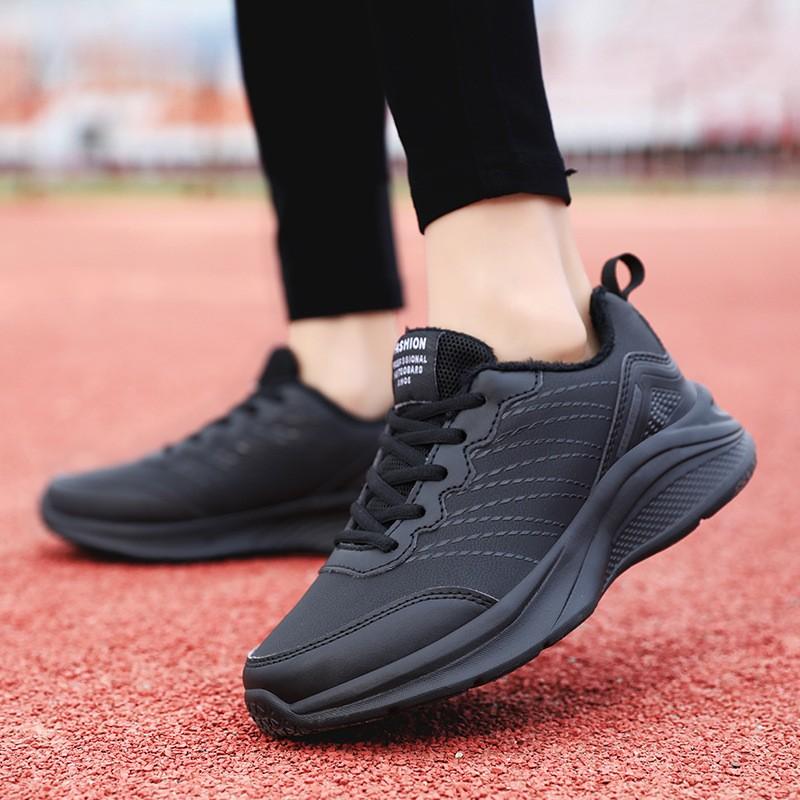 Autumn Winter Leather Sneakers Women Black Casual Shoes Women Waterproof Sports Shoes Lightweight Walking Shoes Ladies Sneakers