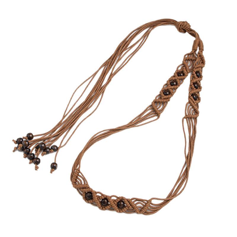 New Boho Style Waist Rope Hand-woven Wood Bead Waist Rope Vacation Casual Natural Skirt Belt Women's Waist Rope