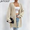 BITCED Autumn/Winter Oversized Mid-Length Cardigan Knitwear V-Neck Solid Colour Knit Top