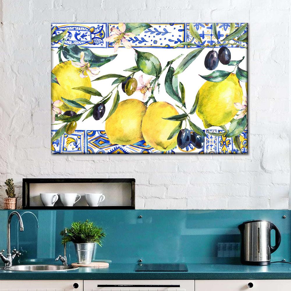 Modern Lemons And Olives Canvas Painting Wall Art Yellow Lemon Posters and Prints for Living Room Kitchen Wall Decor Cuadros