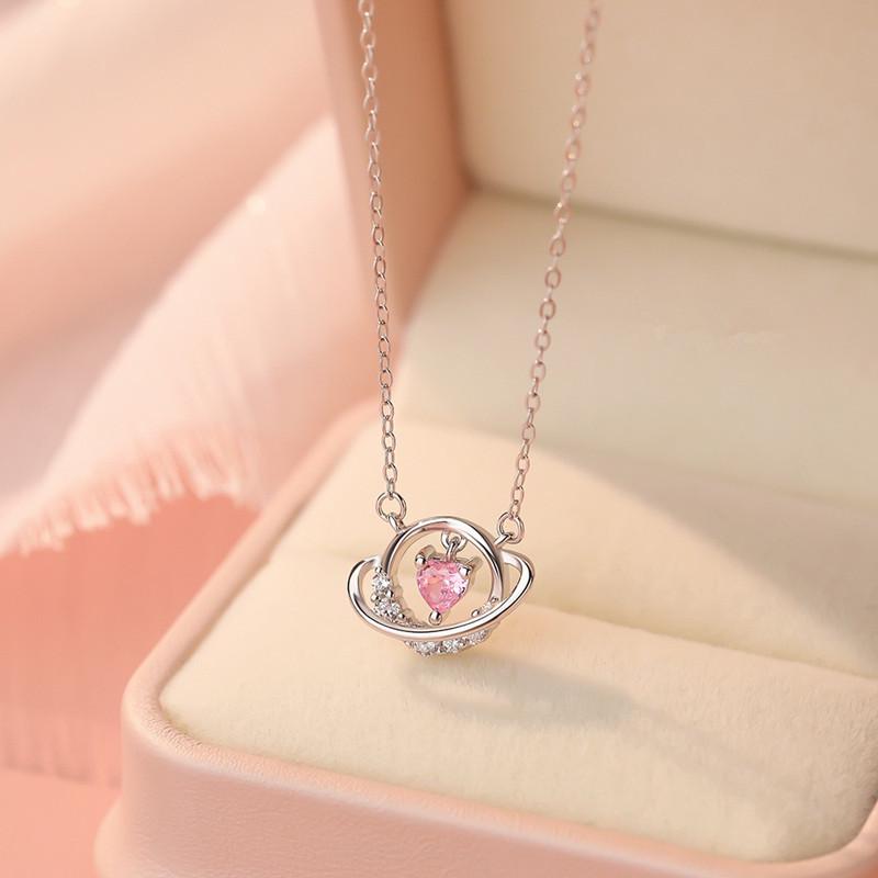 Beixi Silver Sweet Fairy Planet Heart Necklace for Women - S925 Sterling Silver Clavicle Chain 925 Sterling Silver