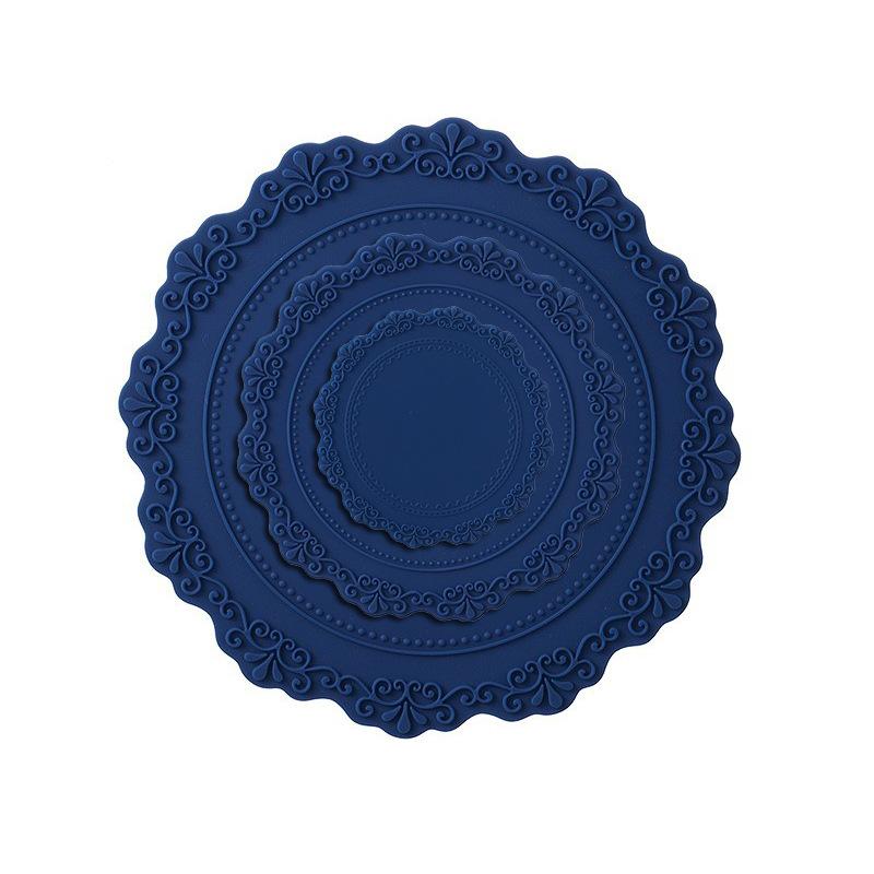 European Lace Silicone Table Mat Retro Embossed Heat Insulation Thickened Round Anti-Skidding Pad Kitchen Waterproof Placemat