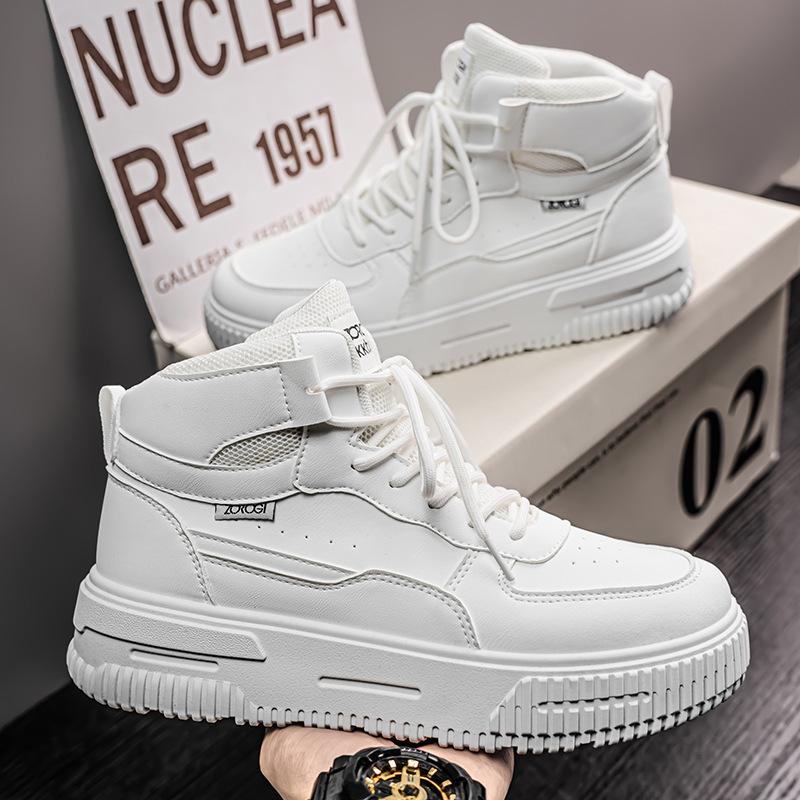 European station tide brand autumn and winter little white men's shoes thick-soled high-top sports and leisure shoes versatile large-size leather