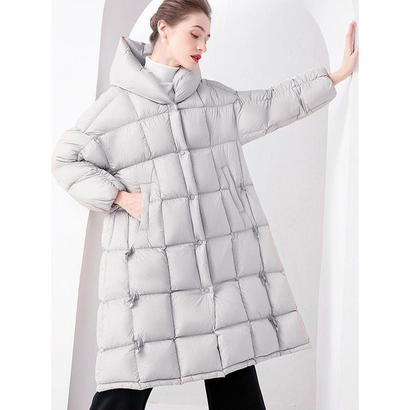 European Warm Quilt White Duck Down Jacket Women's Medium and Long Winter New Knee Thickened Loose Coat