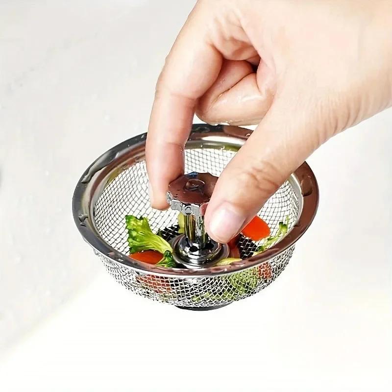 Sink Drain Strainer 2pcs-Stainless Steel Food Catcher,Kitchen Accessories With Handle and Plug,Sink Drain Filter,For Most Sinks