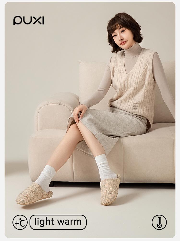 Zhiji Women's Anti-slip Retro Cotton Slippers - Comfortable, Classic, and Warm for Home