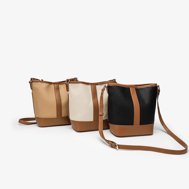 IELGY Ladies Bucket Bag Retro Fashion Simple Korean Version All-Match Stitching Messenger Bag