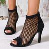 New Style Fashion Women's Black Heel Mesh Boots Sandals Shoes New Fish Mouth Hollow Breathable Increase Mesh Women's Heels Shoes
