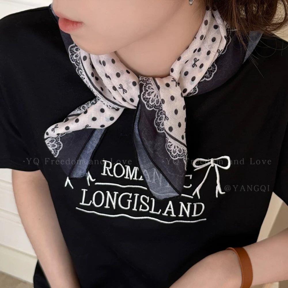 Polka Dot Flower Printed Headscarf  INS Style Sun Protection Headband Towel Women Korean Cotton Linen Square Scarf Bandana New