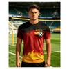 2026 new fan sports men's short-sleeved tops with black, red and yellow gradient splash base + four-star football print