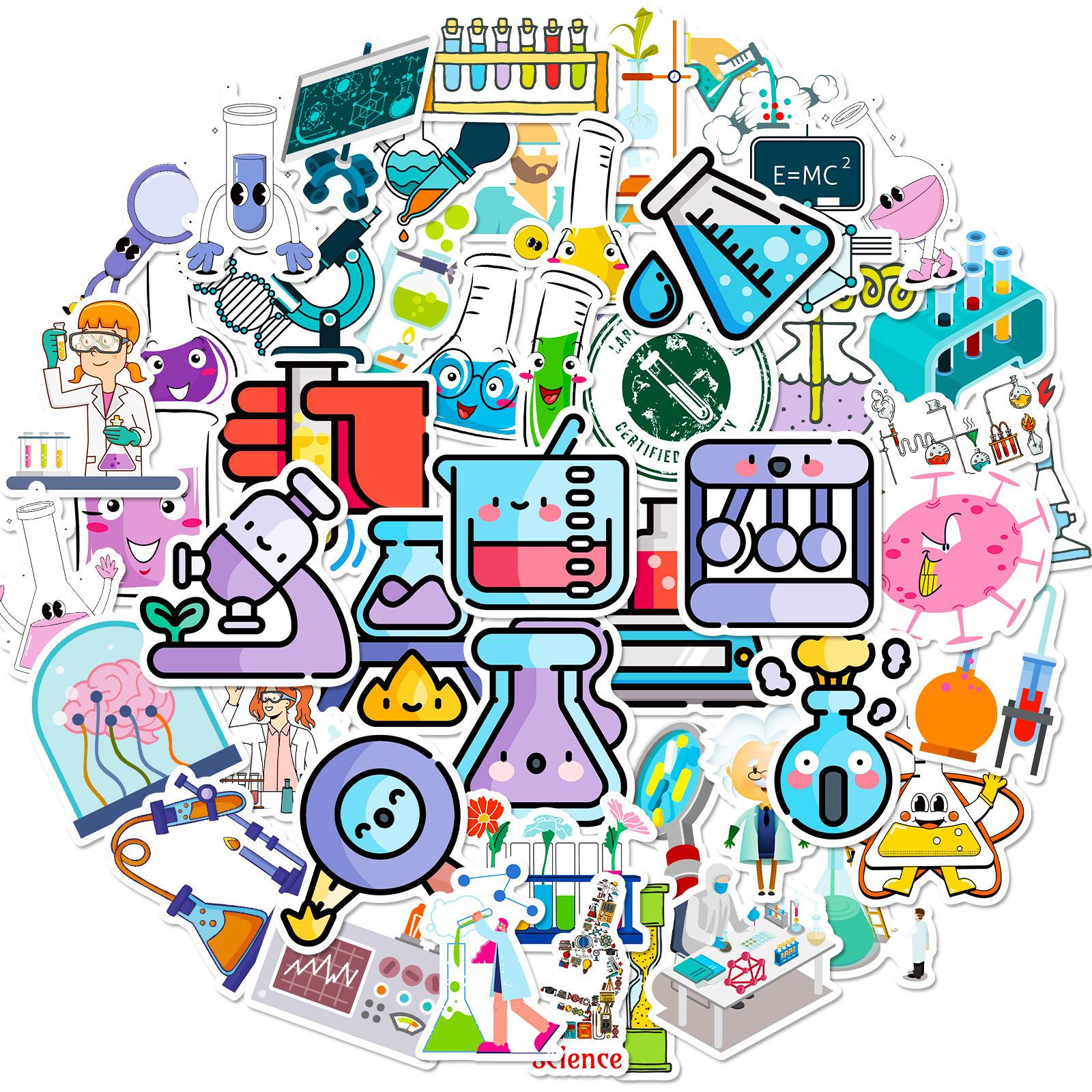 

50 Experimental Science Education Stickers Cartoon Chemical Equipment Laboratory Personalized Science Stickers