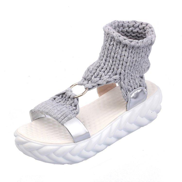 Colorful Sandals New Thick-soled Soft-soled Open-toed Comfortable Wool Round Buckle Foot Muffin Roman Shoes