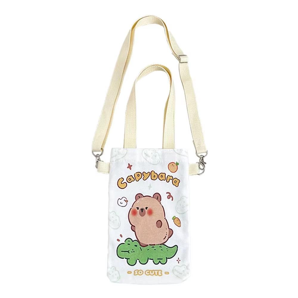 Reusable Cartoon Water Cup Carrier Bag Adjustable Canvas Bottle Protective Covers Makeup
