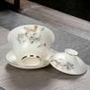 White Jade Porcelain Tea Bowl, Tea Cup and Saucer, Gaiwan, High-End Chinese Household Tea Set, Ceramic Puer Teacups, Tureen