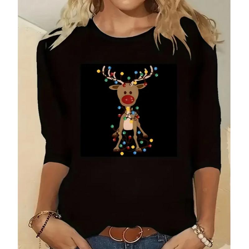 

2025 Autumn & Winter Women s New Casual Crew Neck Long Sleeve Top 3D Cat Pattern XS чёрный