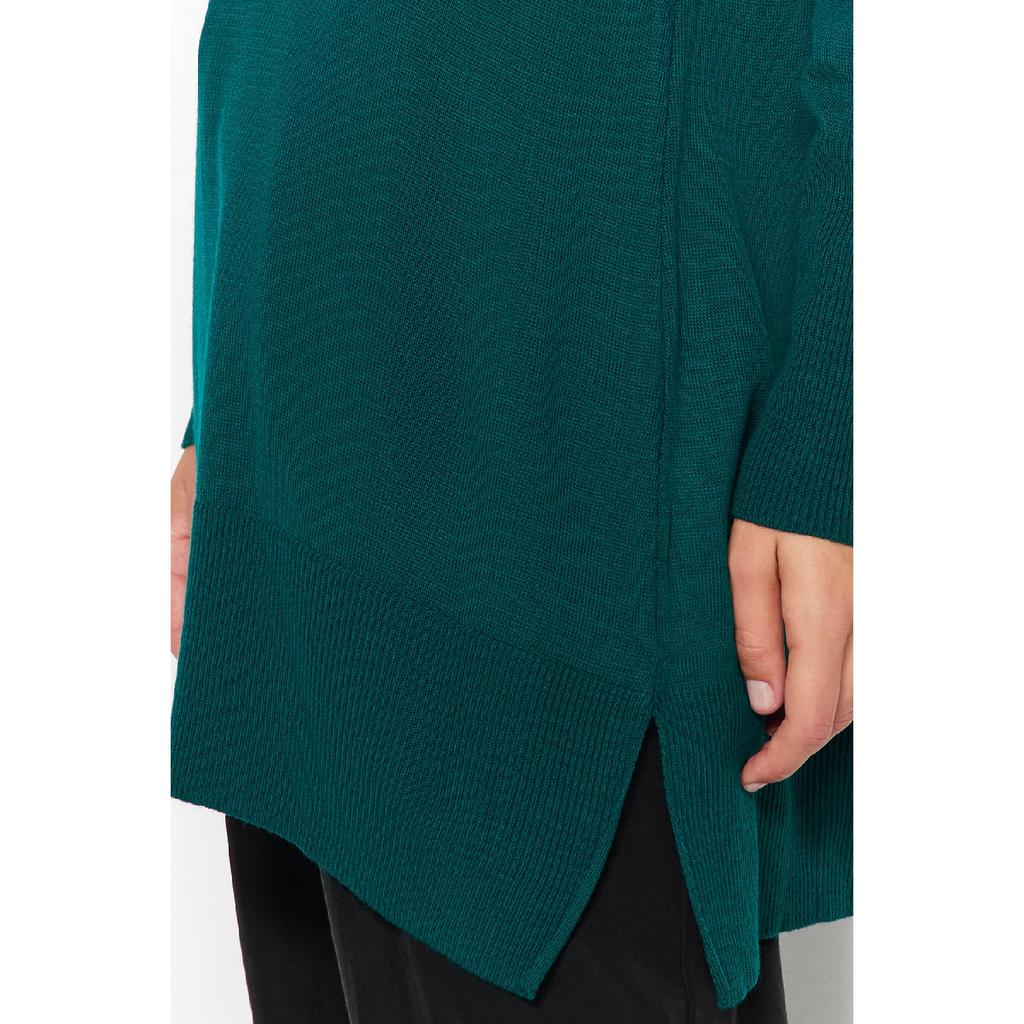 Pulover de tricotaje verde închis cu guler ridicat Tctaw24ak00007