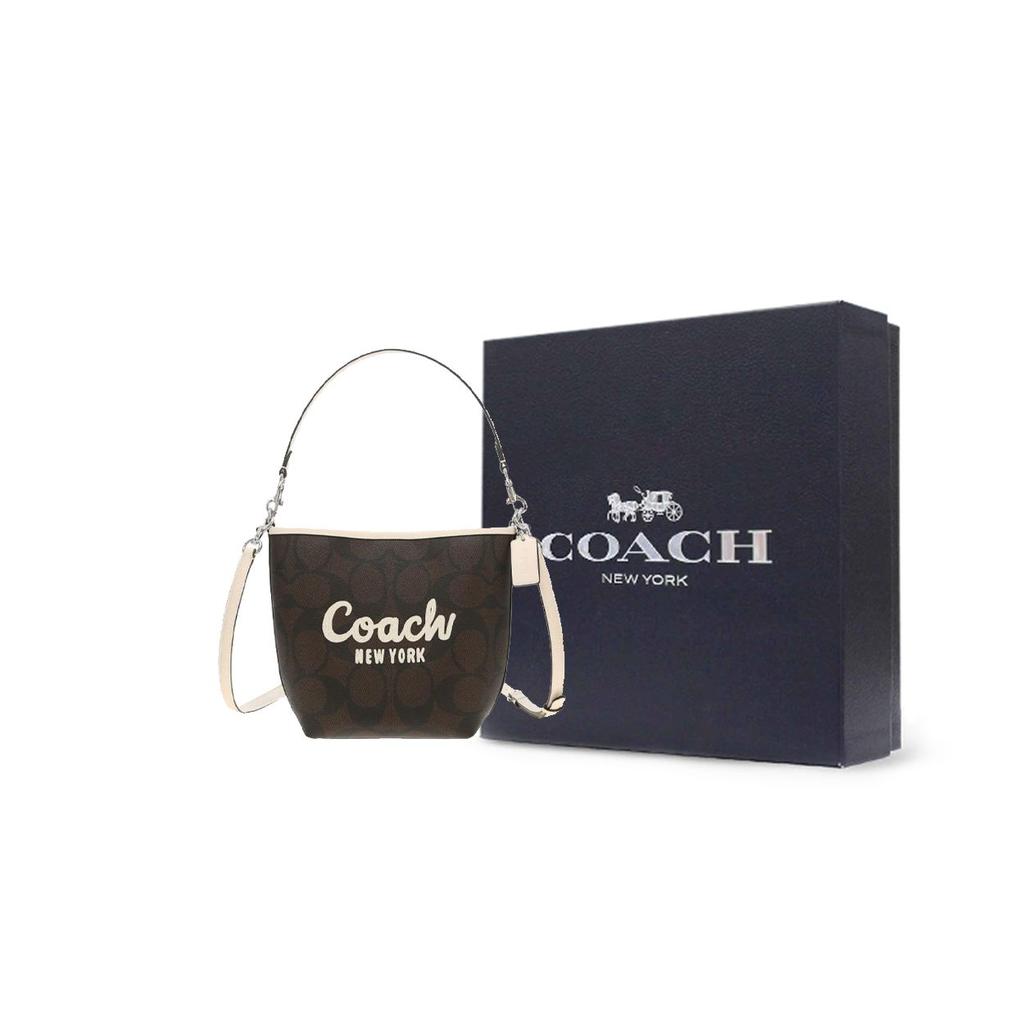 Coach City Bucket Metal Detachable Shoulder Strap Leather Bucket Handbag Small Women handbags Black CAL04-SVXIC