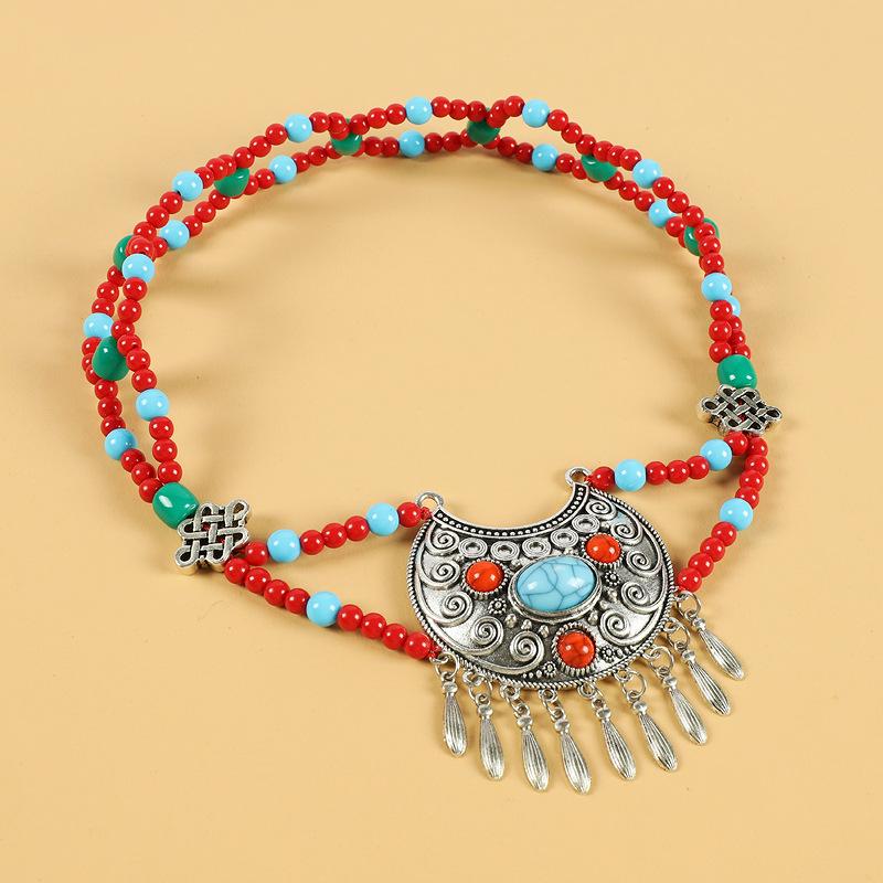 Tibetan Exotic Style Retro Headdress Female Bohemian Forehead Eyebrow Pendant Travel Photograph Xizang Style Forehead Chain