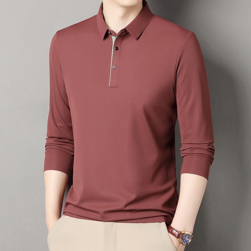 Spring  Men's Long-sleeved Shirt Collar T-shirt Young and Middle-aged Men's Solid Color Thin Casual Bottoming Shirt Men's T-shirt