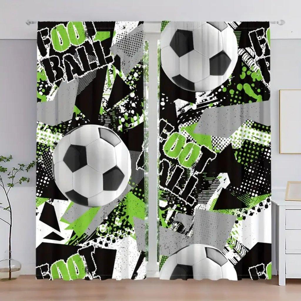 2 st Halvskuggande Polyester Fotbollsmönster Stångficka Gardiner För Vardagsrum Sovrum Kontor Kök Arbetsrum Heminredning