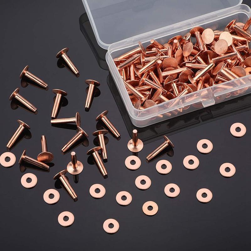 50 Sets Copper Rivets and Burrs Washers Leather Copper Rivet Fastener for Collars Leather DIY Craft Supplies