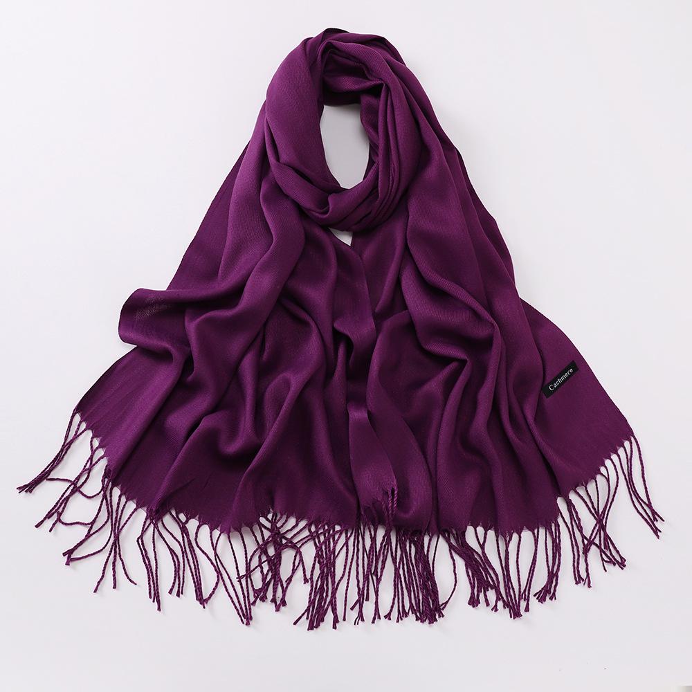 Autumn and Winter Multiple Solid Color Imitation Cashmere Scarves for Women, Single Color Thickened Warm Tassel Shawl Scarf, Scarf in Red