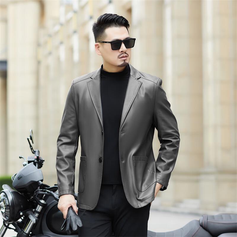 Herren Slim Fit Kragen Kunstlederjacke