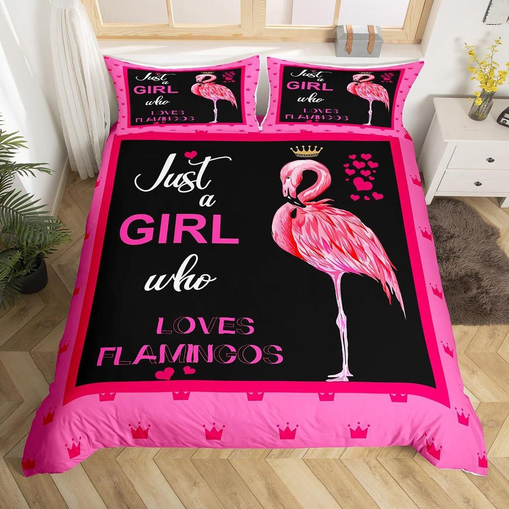 Flamingo Duvet Cover Tropical Animal Bedding Set Floral Comforter Cover For Girls Children Women Bedroom Decor With Pillow Case