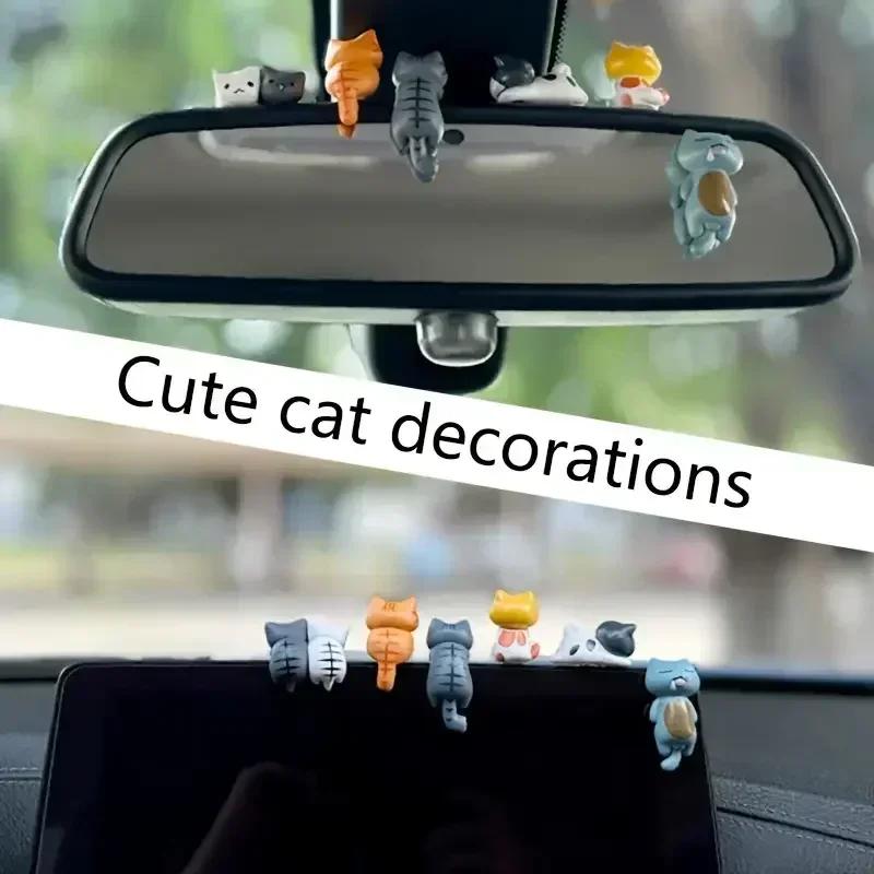 6pcs Adorable Cartoon Cat Figurines,Vibrant Screen Edge & Car Decor,Versatile Display Accents,Car Center Console Interior Decor