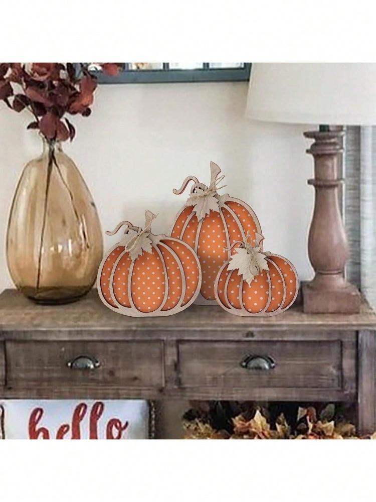 3pcs, Fall Decor, Wooden Autumn Pumpkin Fall Decorations For Home Shelf Mantel Table Decor Pumpkins Of Three Sizes Fall Season