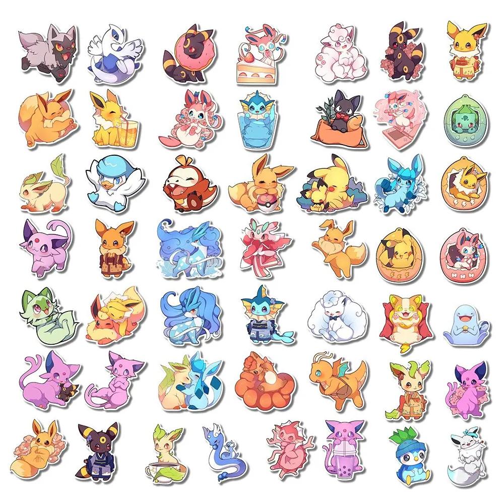 10/30/50/100pcs Kawaii  Eevee Cartoon Stickers Cute Anime Pikachu Decals Waterproof DIY Laptop Phone Stationery Sticker